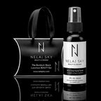 Nelaj Sky facial toner bottle and packaging on a black background